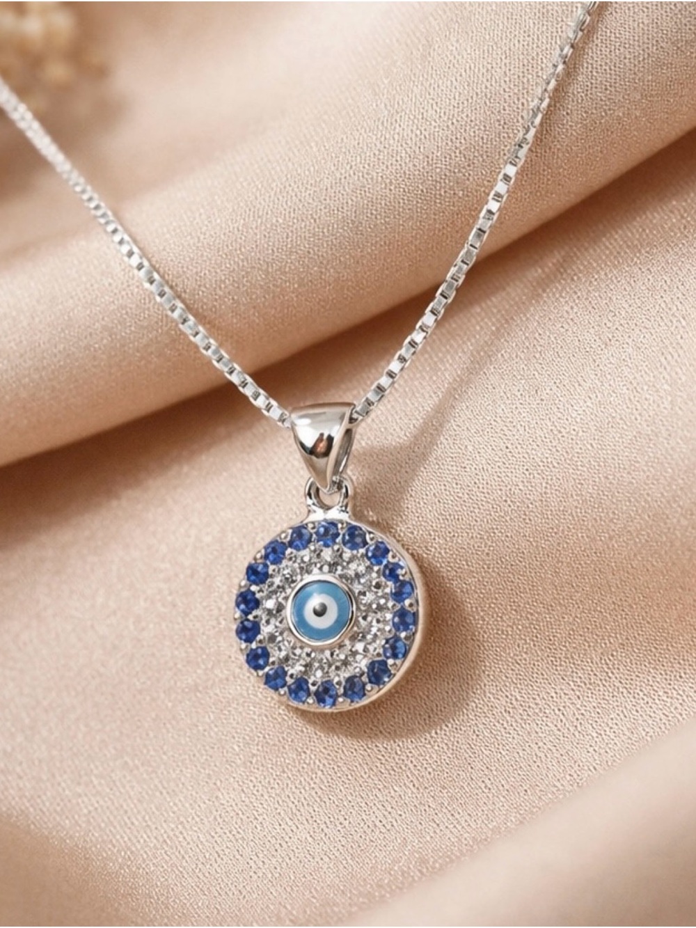 Sterling Silver Blue Evil Eye Pendant Necklace